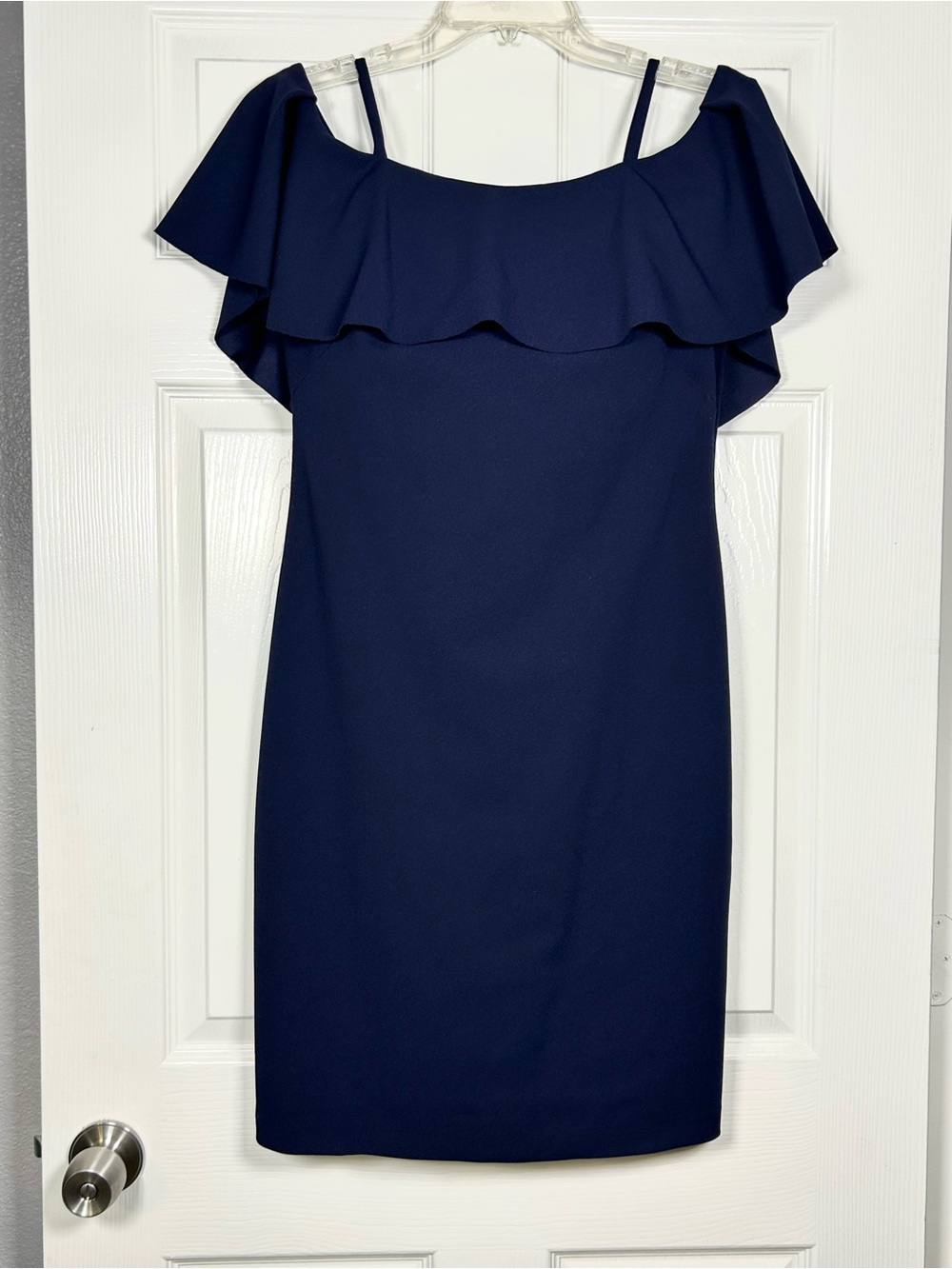 Lauren Ralph Lauren Luxe Crepe Off-the-Shoulder Party Dress Size 8 Navy Cocktail